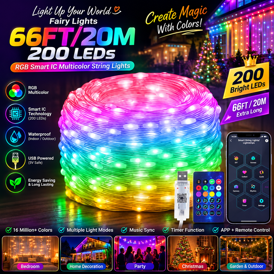 ৬৪ ফুট RGB LED স্ট্রিপ লাইট – প্রিমিয়াম রঙিন লাইটিং